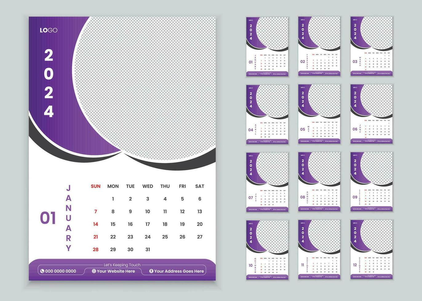 corporativo negocio pared calendario 2024 vector