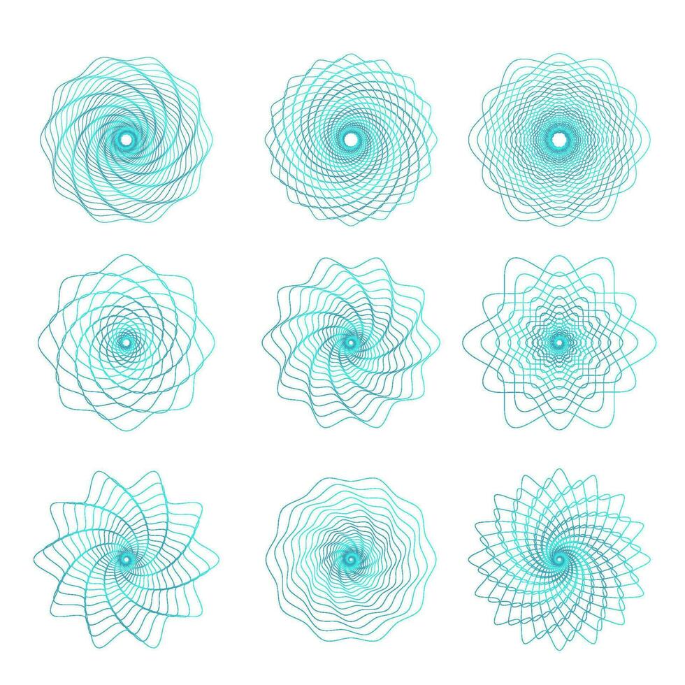 guilloche dinero seguridad marcas de agua colocar, geométrico redondo rosetones geométrico circular remolino marcas de agua vector ilustración recopilación. redondo guilloche elementos. comprobación fiabilidad en documentos