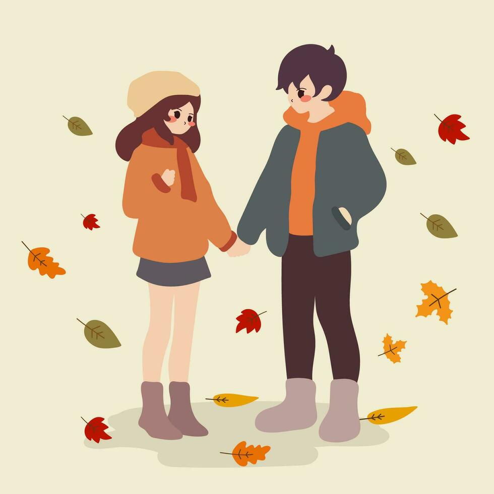 otoño, lleno de otoño hojas, amantes son tener una cita. vector