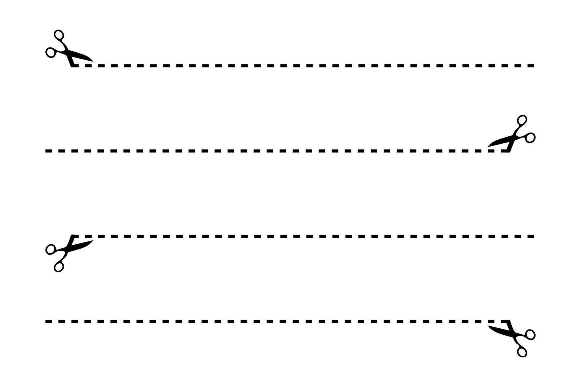 Vector scissors icon, dotted lines with scissors symbols, cutting line