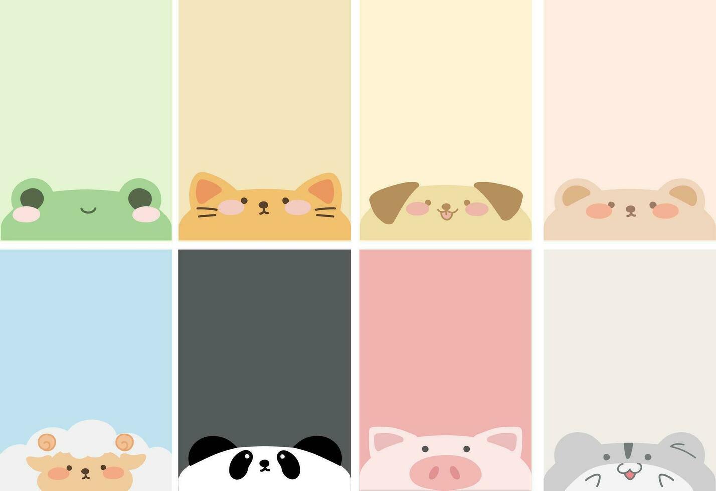 Set of cards with adorable animals. Vector illustration of cute animal heads and faces