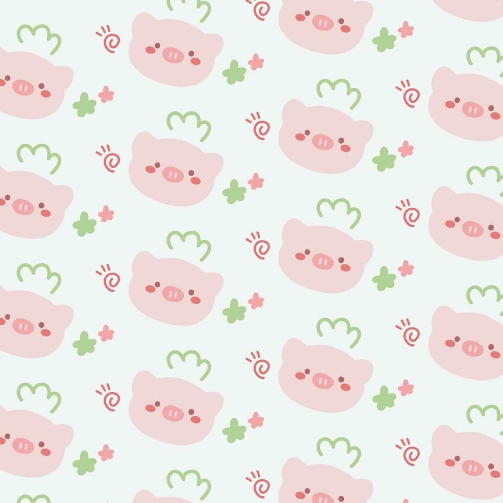 Kawaii Cute Doodle Pink Pigs Seamless Pattern vector