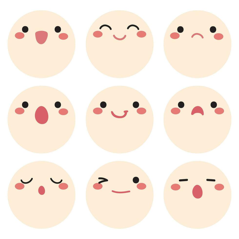 Emoticons Kawaii cute face colorful essential pack vector