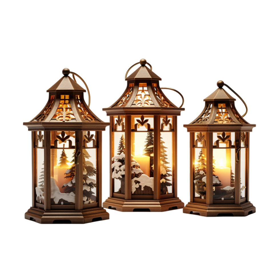 Merry Christmas decoration elements light burning lanterns ai generative png