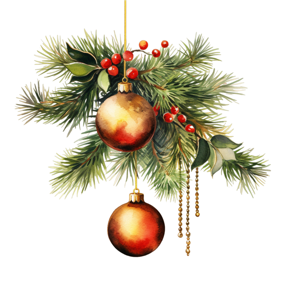 Kerstmis boom takken decoratie met hangende ballen ai generatief png