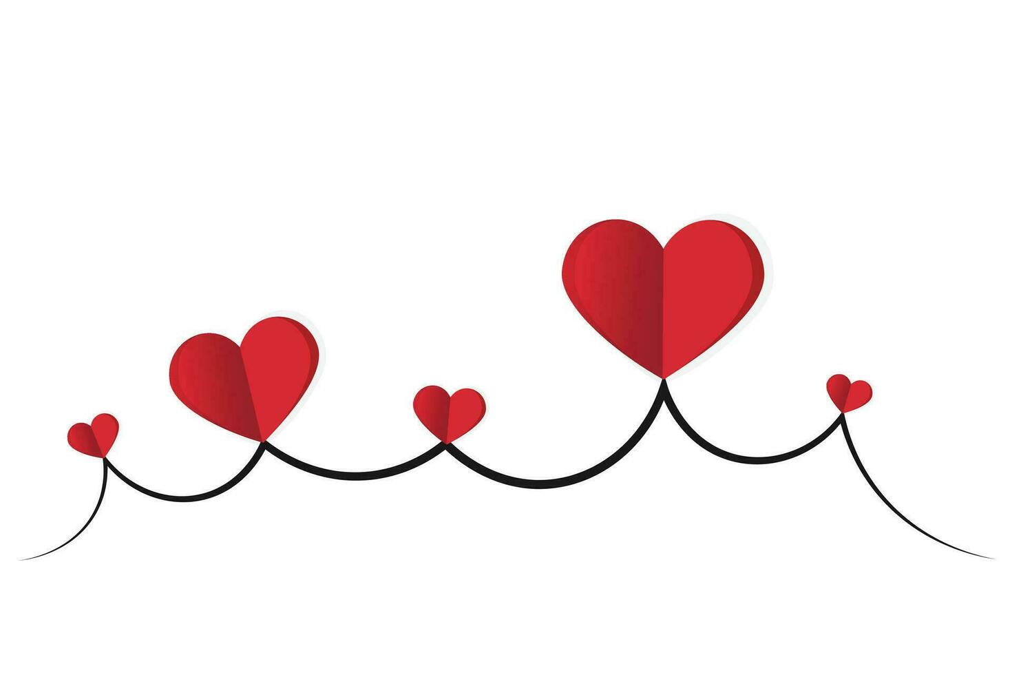 Wavy line with hearts red romantic symbol vector