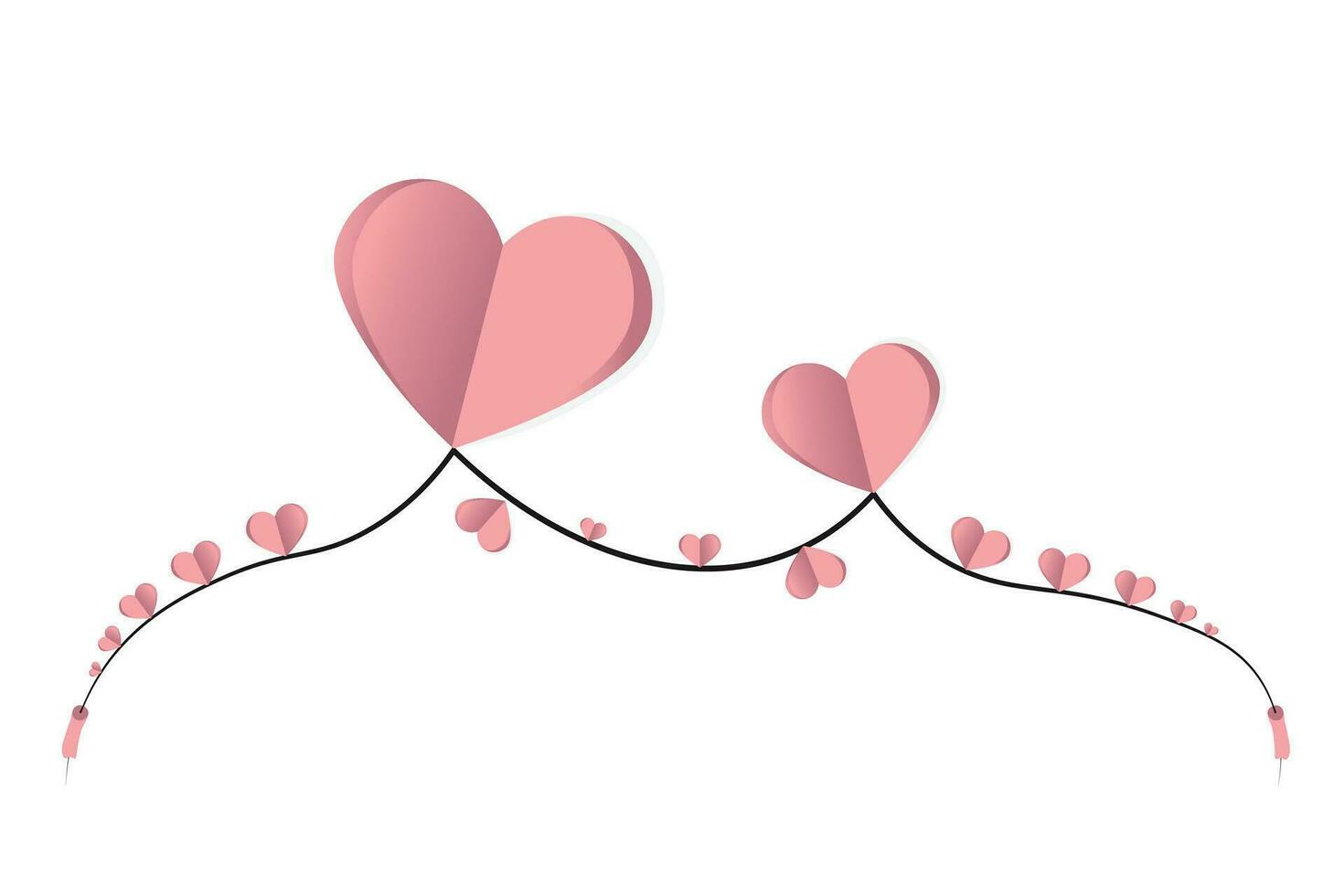 Wavy line with hearts red romantic symbol vector