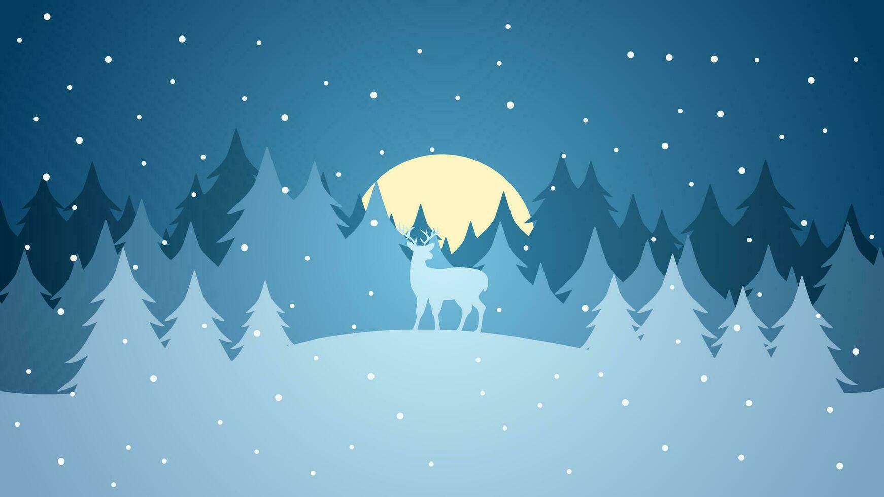 Winter season silhouette landscape vector illustration. Scenery of reindeer silhouette in the snow hill. Cold season panorama for illustration, background or wallpaper