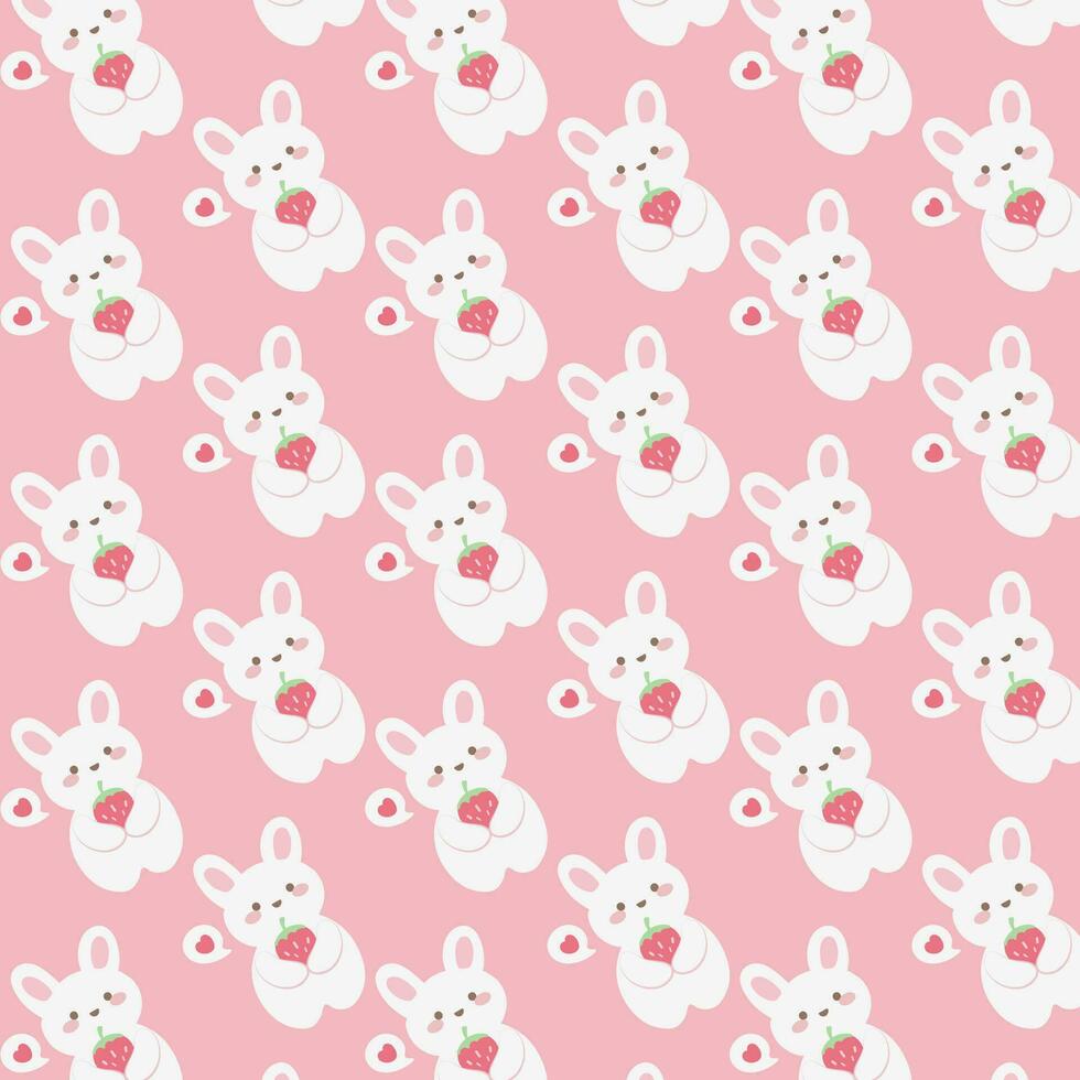 Cute rabbit and strawberry seamless pattern on pink background vector