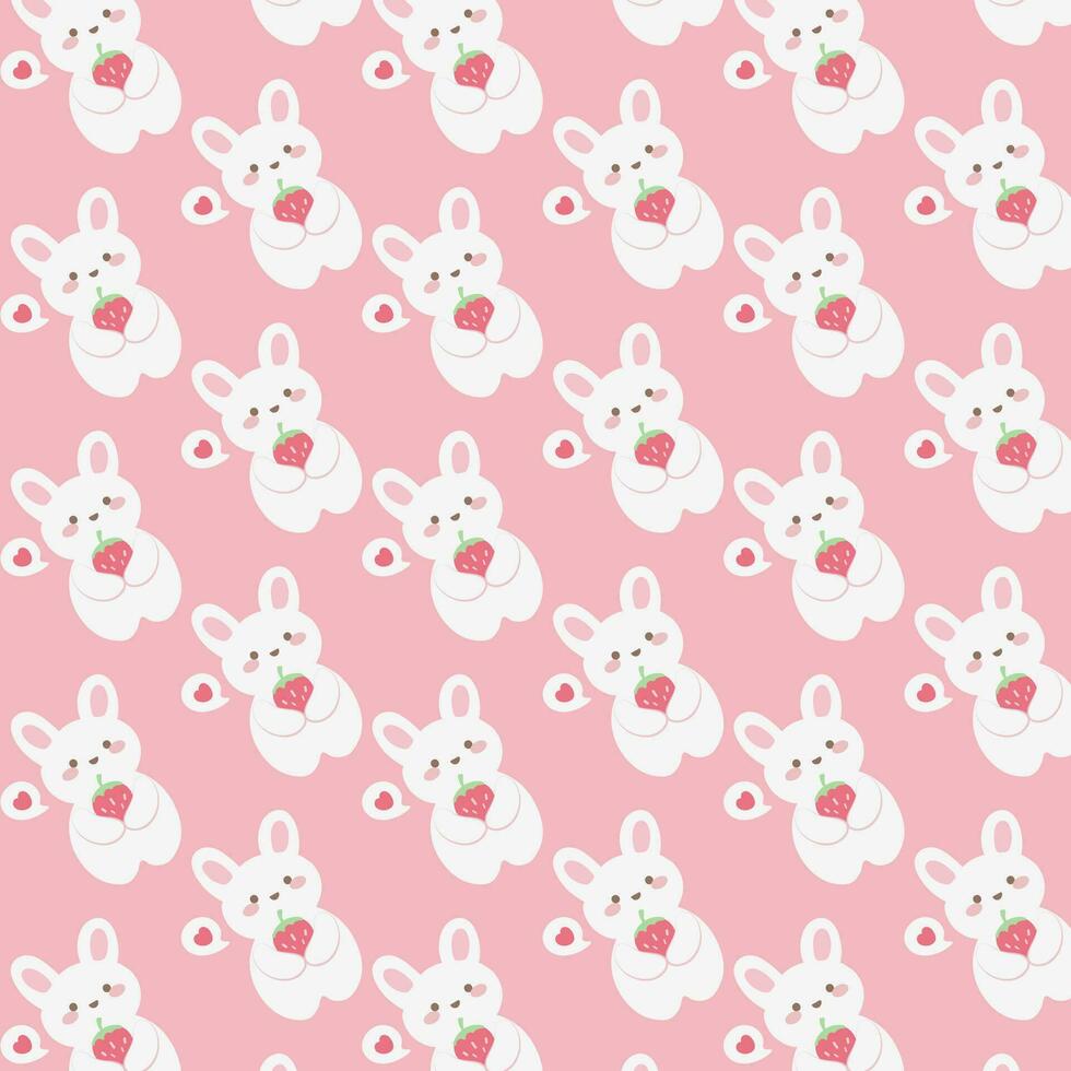 Cute rabbit and strawberry seamless pattern on pink background vector