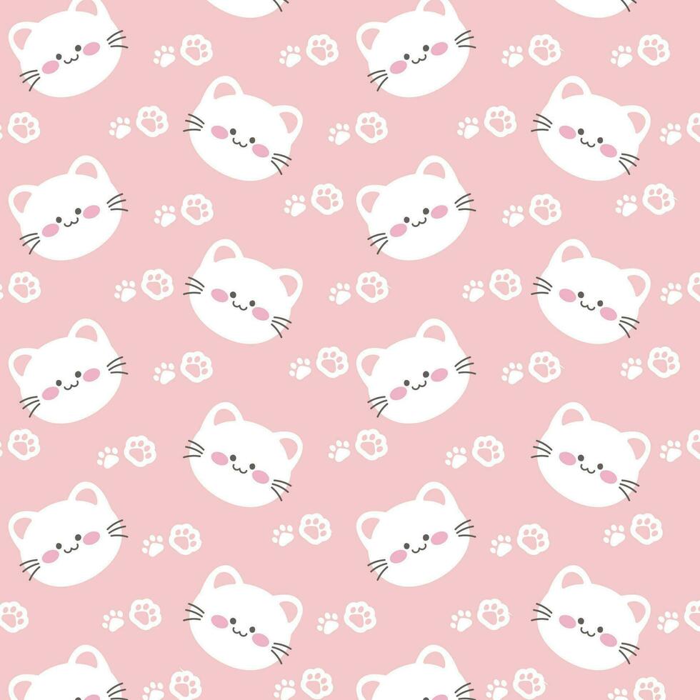 Cat faces and paws seamless pattern vector