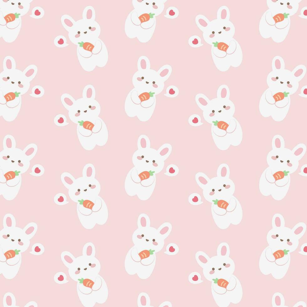 Cute rabbit and Carrot seamless pattern on pink background vector