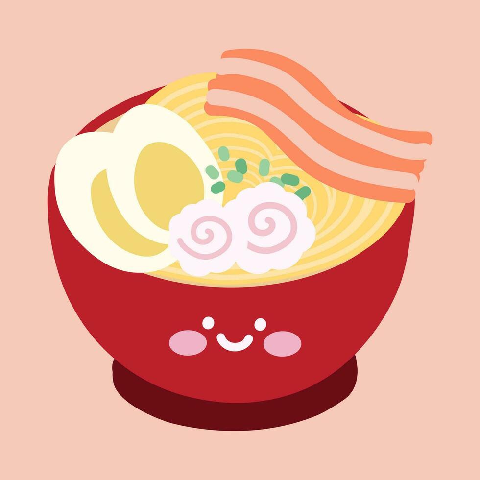 linda ramen vector ilustración. vector dibujos animados linda ramen rojo cuenco aislado en blanco antecedentes