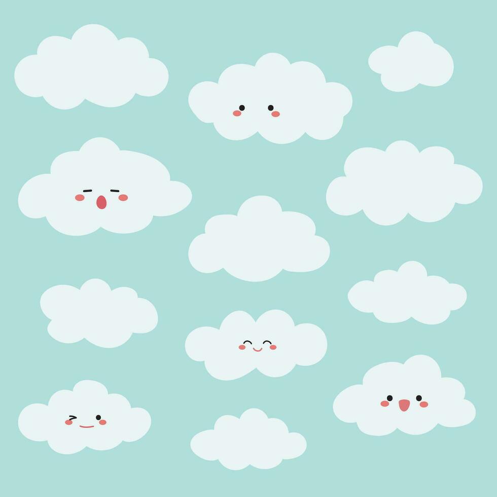 Kawaii Cute smiling cloud on Blue background. vector illustration