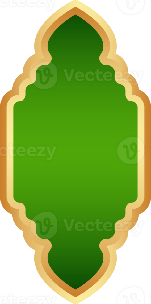 Ramadan golden frame. Islamic window shape. Arabic arch. Muslim vintage border for design with green background. Indian decoration in oriental style. png