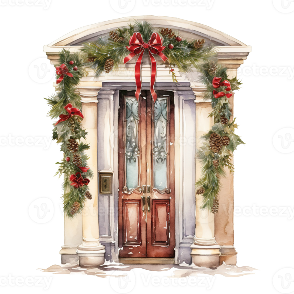 Door For Christmas Event. Watercolor Style. AI Generated png