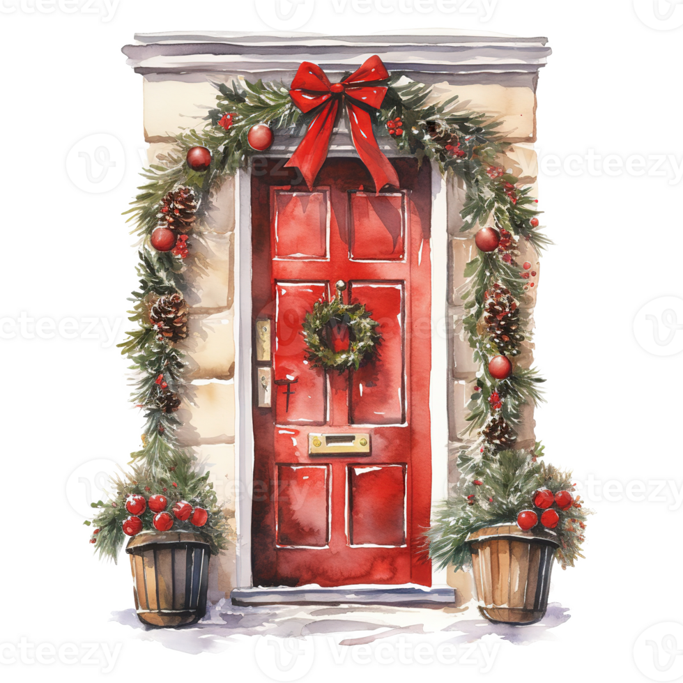 Door For Christmas Event. Watercolor Style. AI Generated png