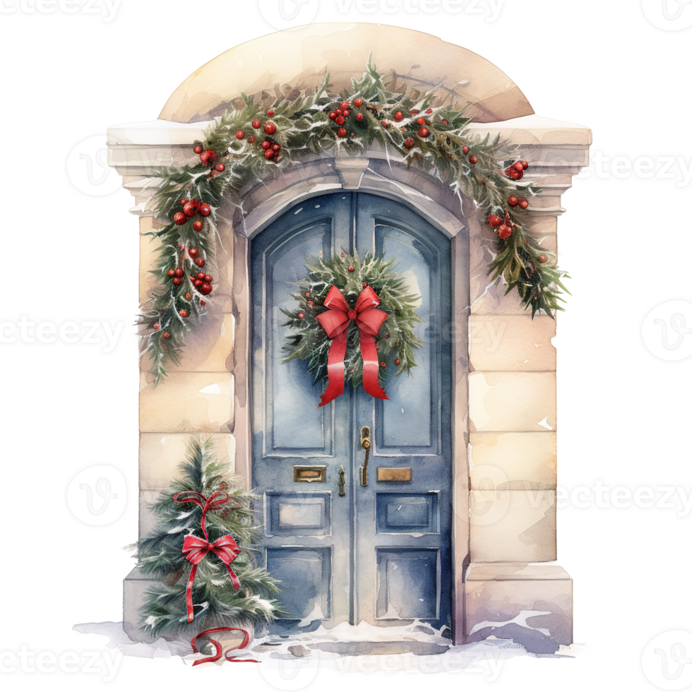 Door For Christmas Event. Watercolor Style. AI Generated png