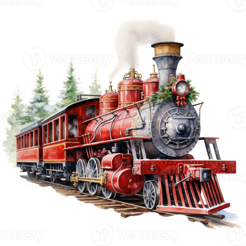 North Pole Express For Christmas Event. Watercolor Style. AI Generated png