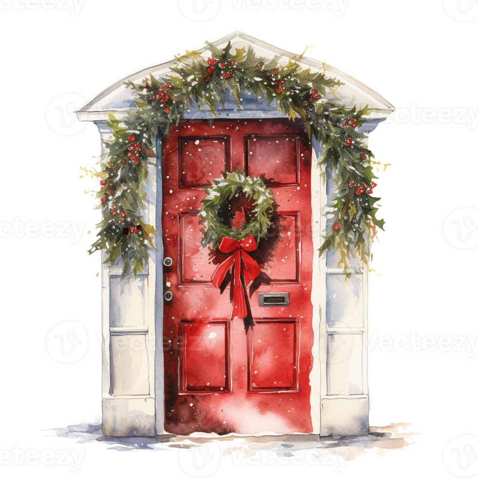 Door For Christmas Event. Watercolor Style. AI Generated png