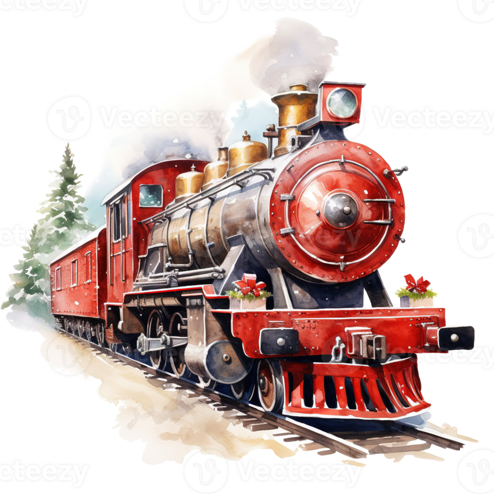 North Pole Express For Christmas Event. Watercolor Style. AI Generated png