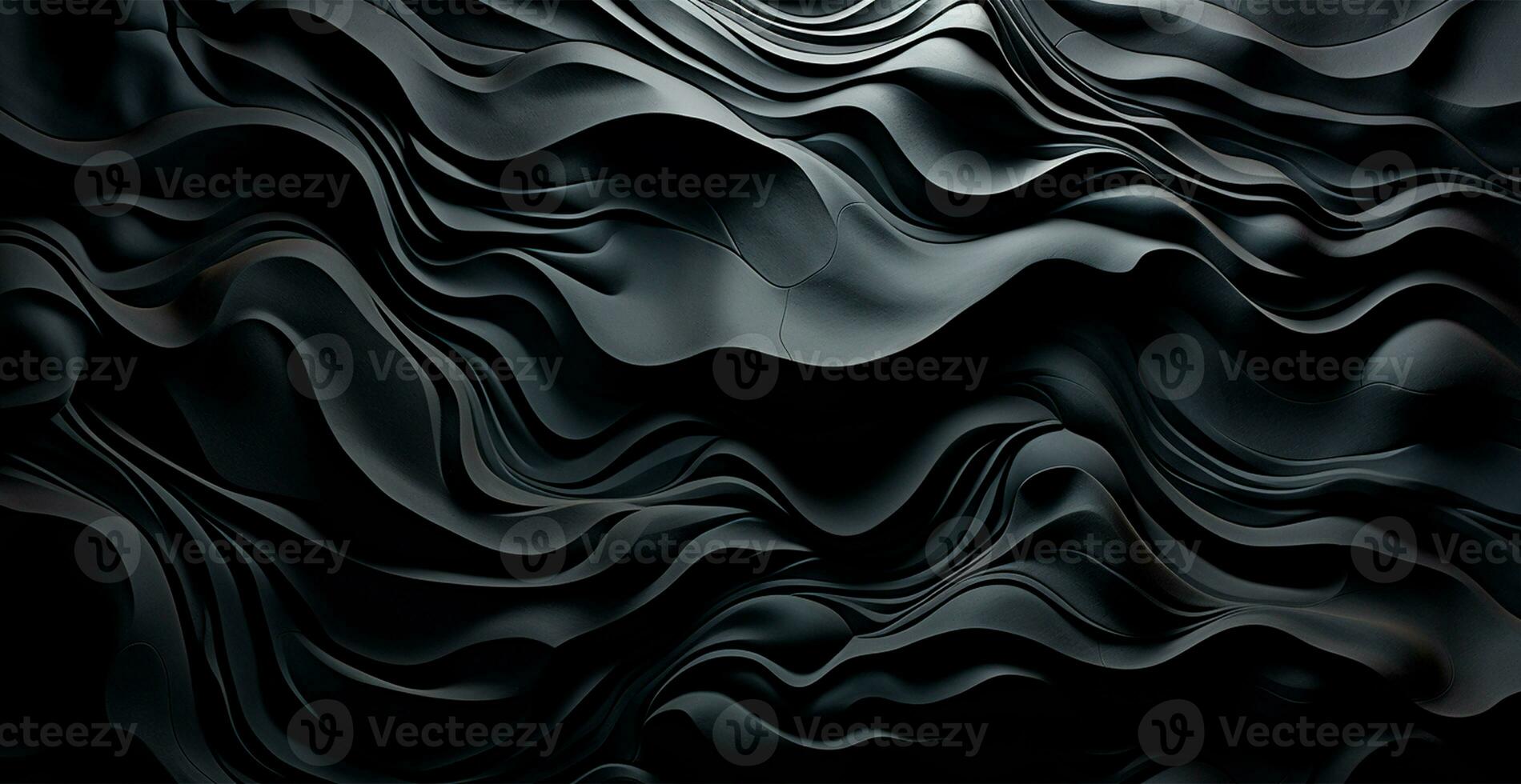 Abstract black background, wavy lines lighting - AI generated image photo