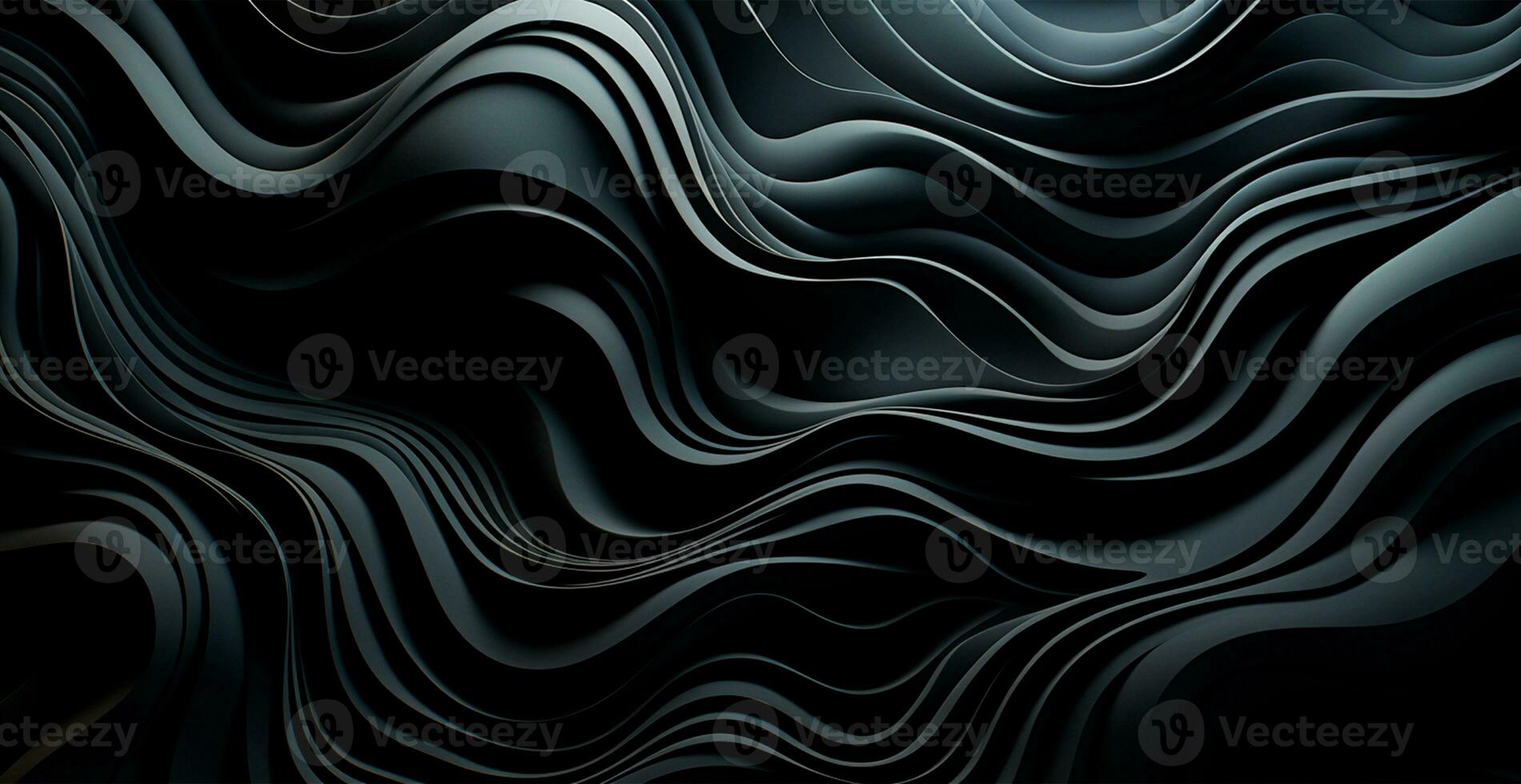 Abstract black background, wavy lines lighting - AI generated image photo
