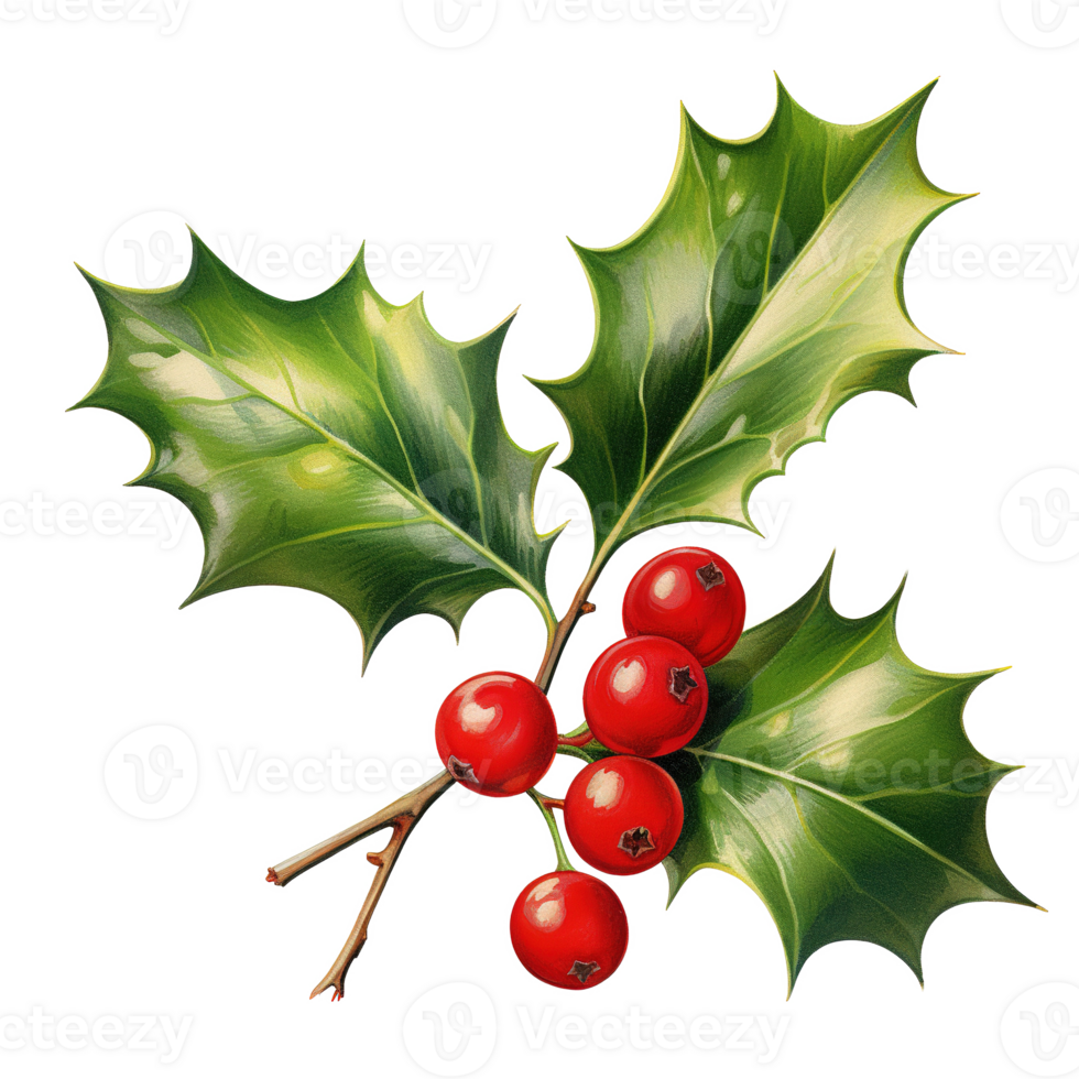 Holly Berries For Christmas Event. Watercolor Style. AI Generated png
