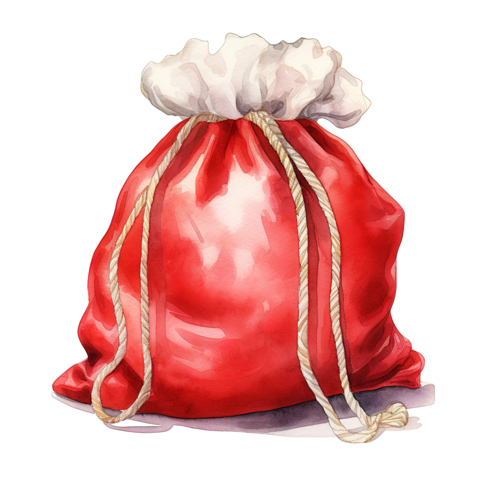 Santa's Bag For Christmas Event. Watercolor Style. AI Generated png