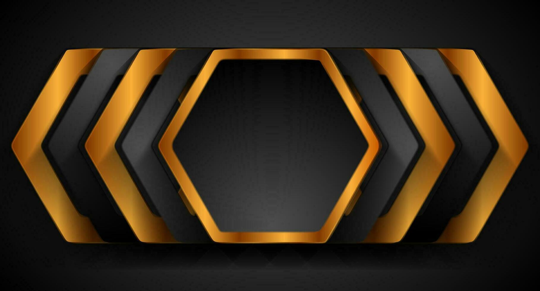 Black and golden hexagons abstract tech geometric background vector