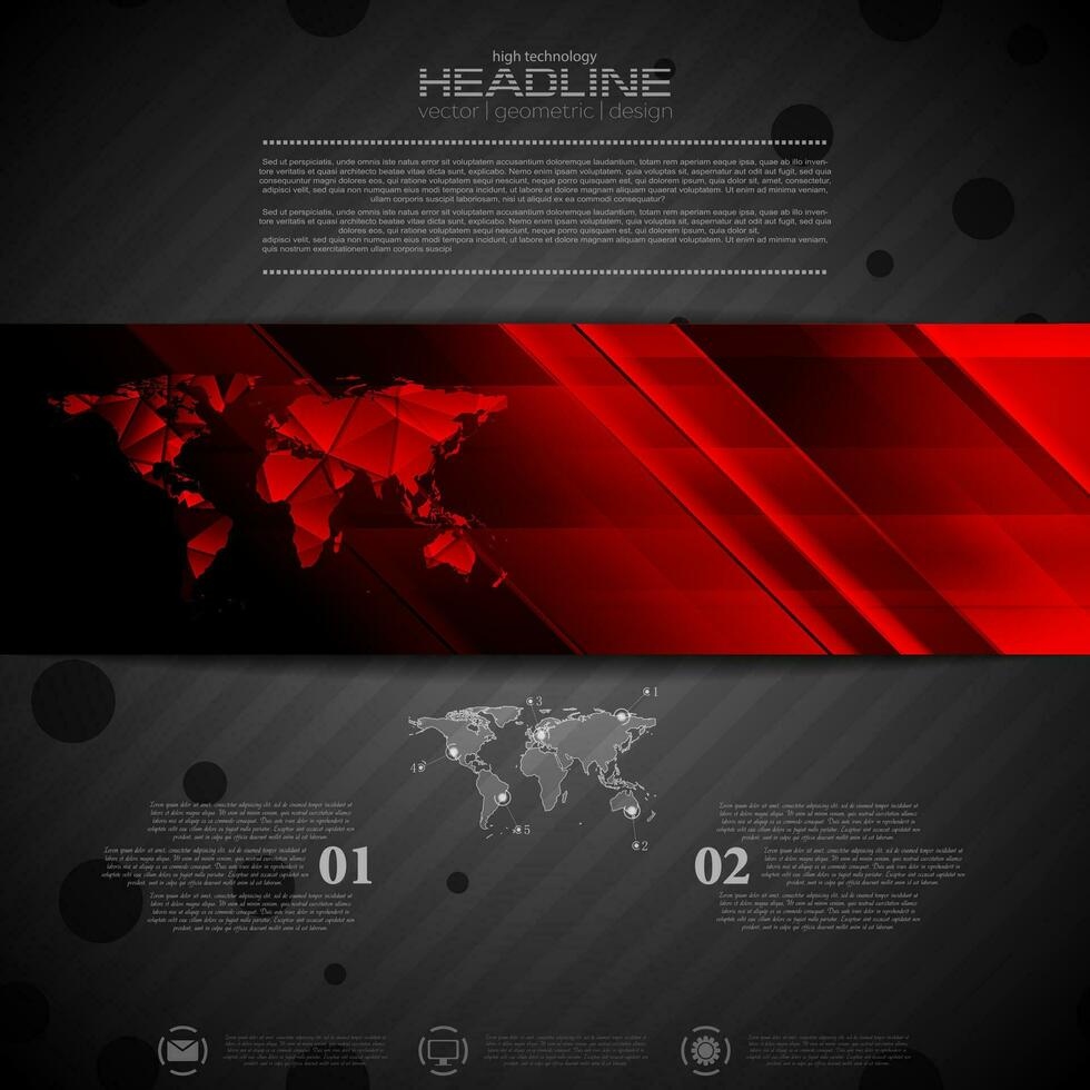 Geometric brochure design with bright red hi-tech banner vector