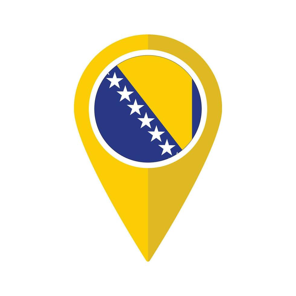 Flag of Bosnia and Herzegovina flag on map pinpoint icon isolated yellow color vector