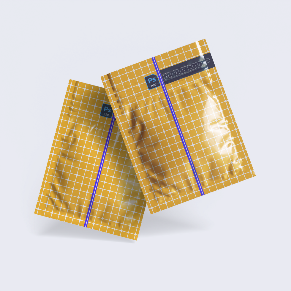 Sachet packaging wrap mockup editable psd file
