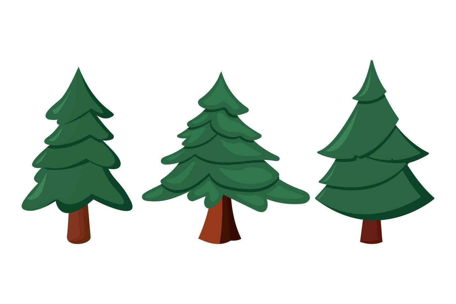 Winter colorful cartoon Christmas tree vector set. Vector illustration