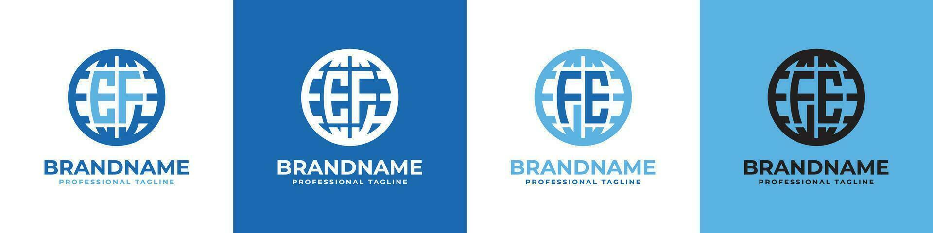 Letter EF and FE Globe Logo Set, suitable for any business with EF or FE initials vector