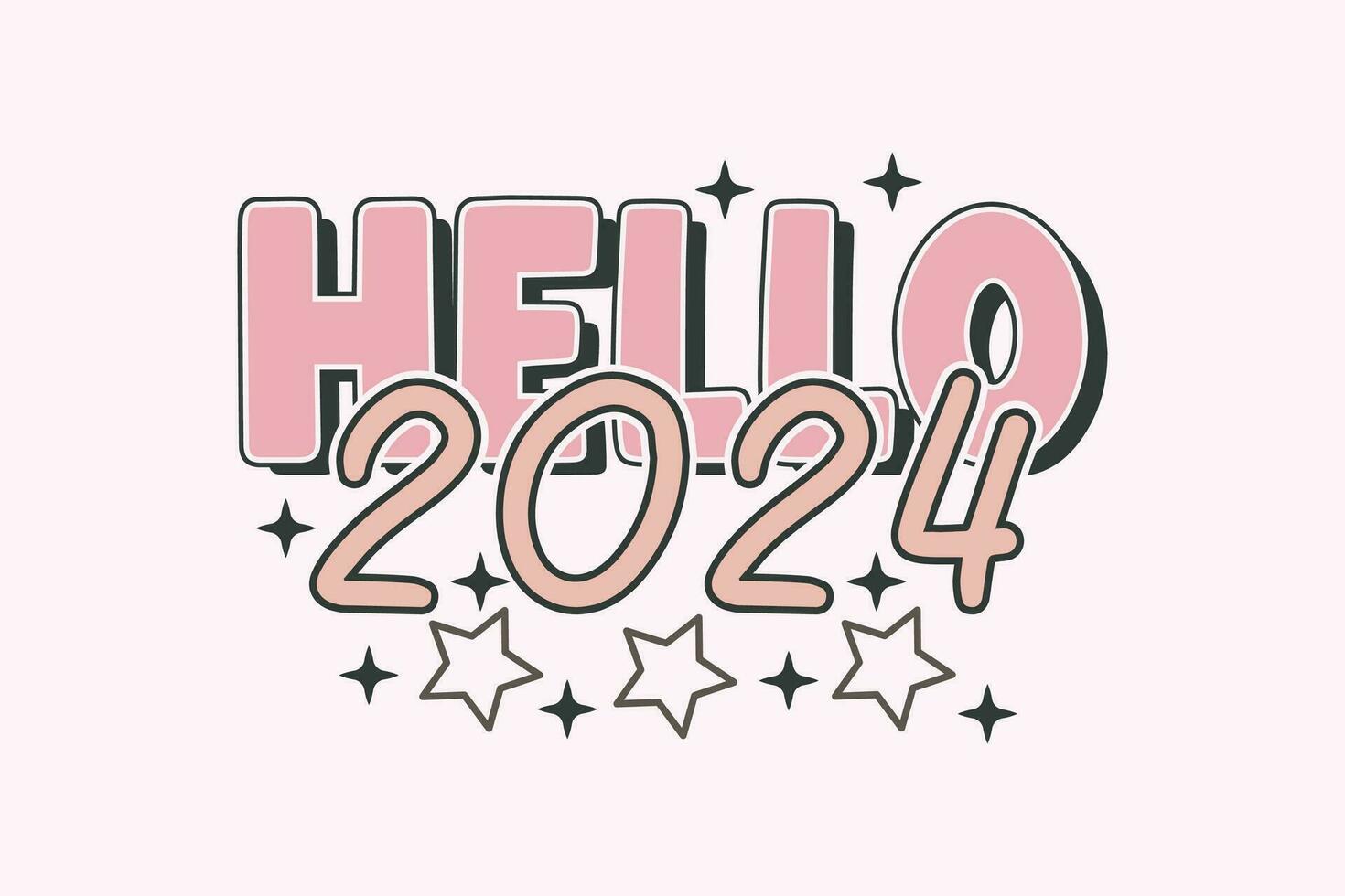 retro contento nuevo año Hola 2024 eps camiseta diseño vector