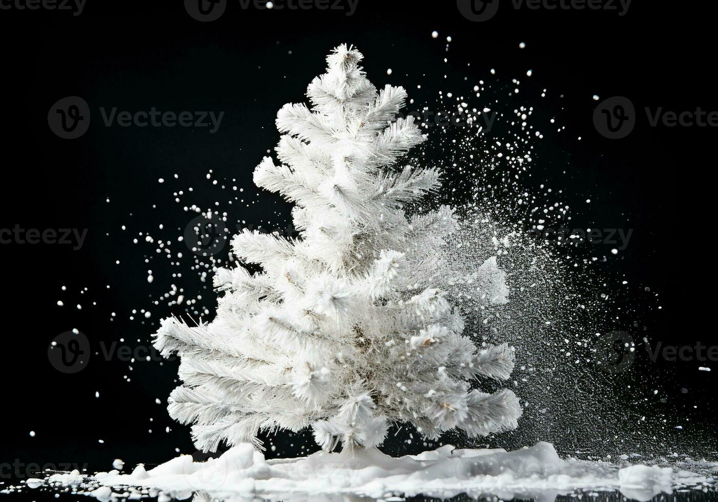 Christmas tree with snow isolated on dark background. AI generated photo