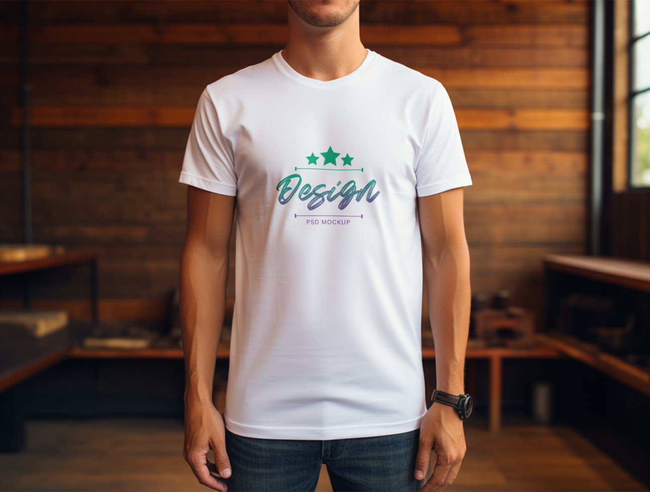 Editable white tshirt mockup PSD template ai generated