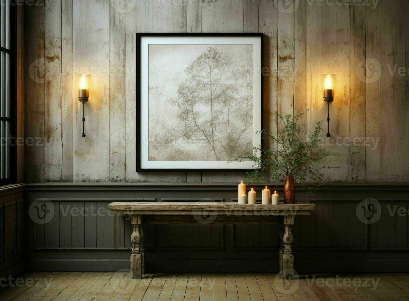 empty white living room with an open door and white wooden floor, AI Generative photo