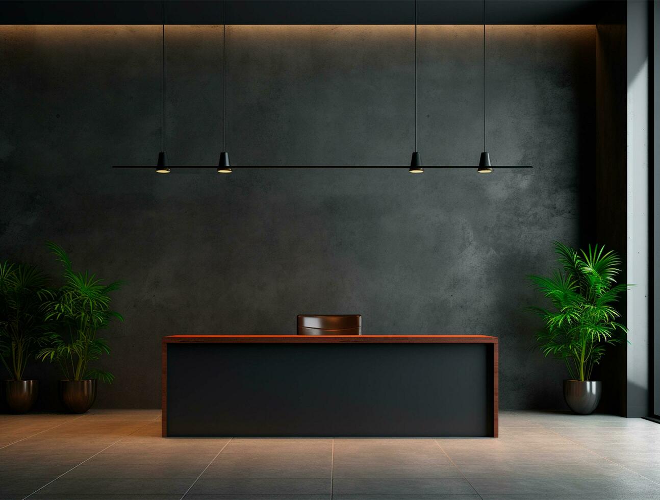 Empty modern interior dark wall background front view Ai generated photo