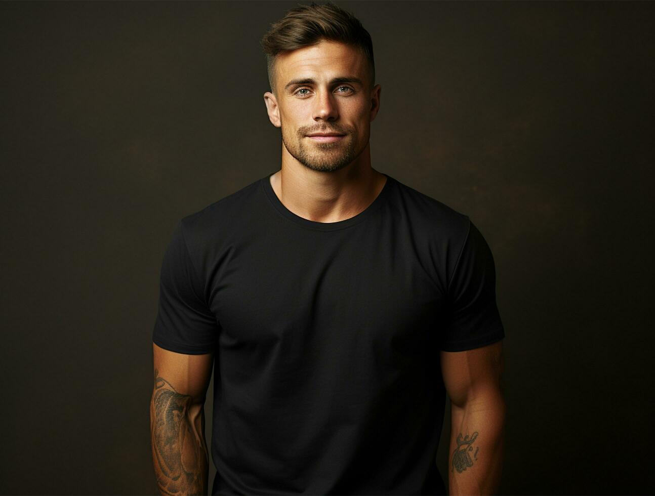 Men wearing blank t-shirt for mockup ai generated photo