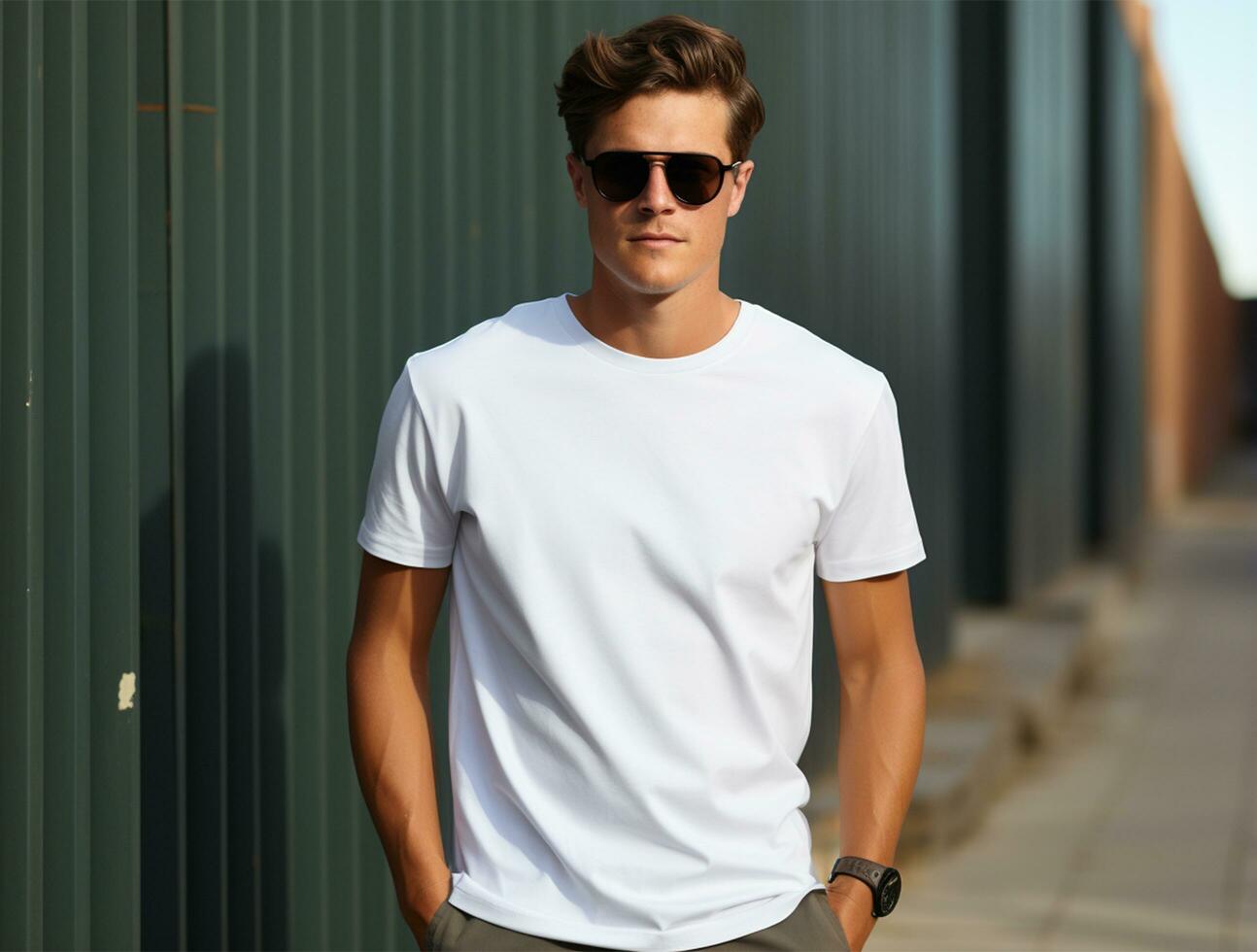 Men wearing blank t-shirt ai generated photo