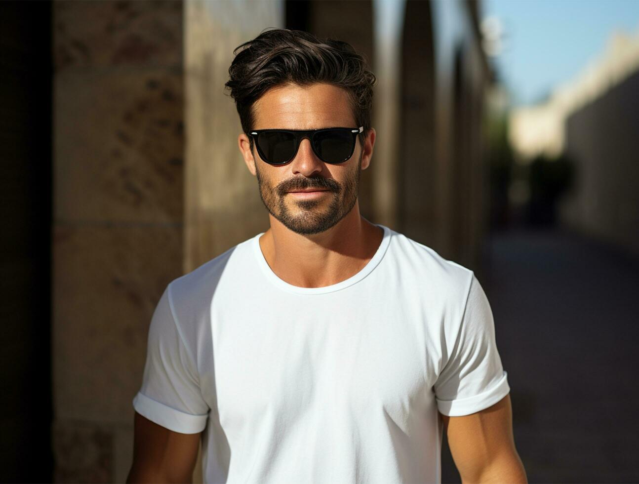 Men wearing blank t-shirt ai generated photo