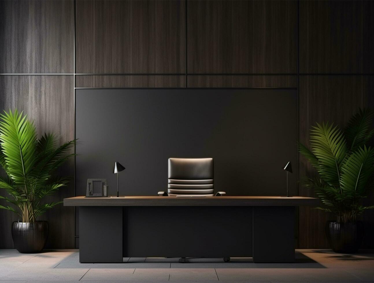 Empty modern interior dark wall background front view Ai generated photo