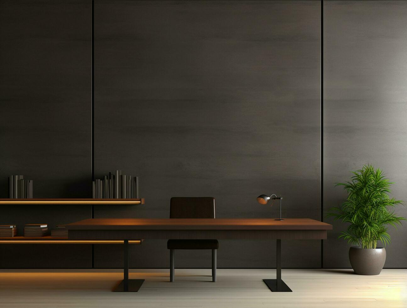 Empty modern interior dark office wall background front view Ai generated photo