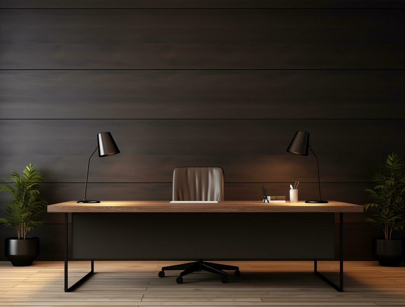 Empty modern interior dark office wall background front view Ai generated photo