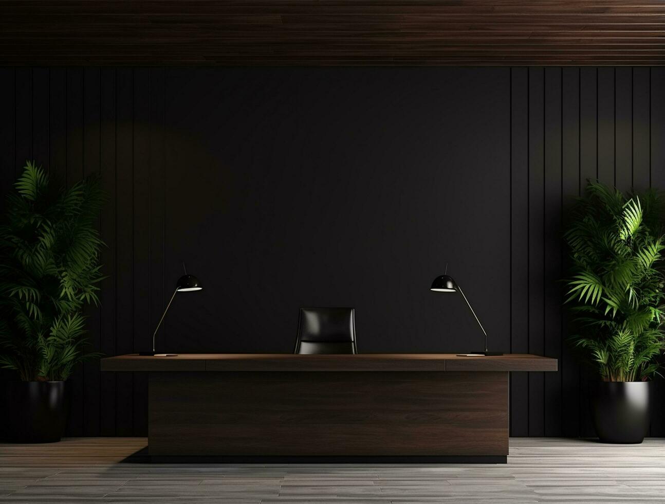 Empty modern interior dark office wall background front view Ai generated photo