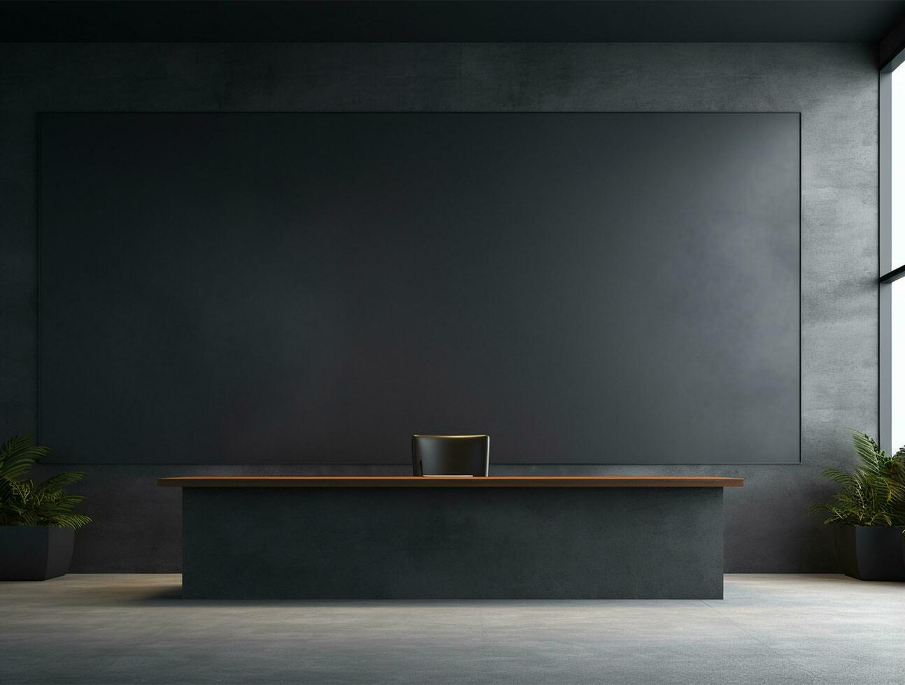 Empty modern interior dark office wall background front view Ai generated photo