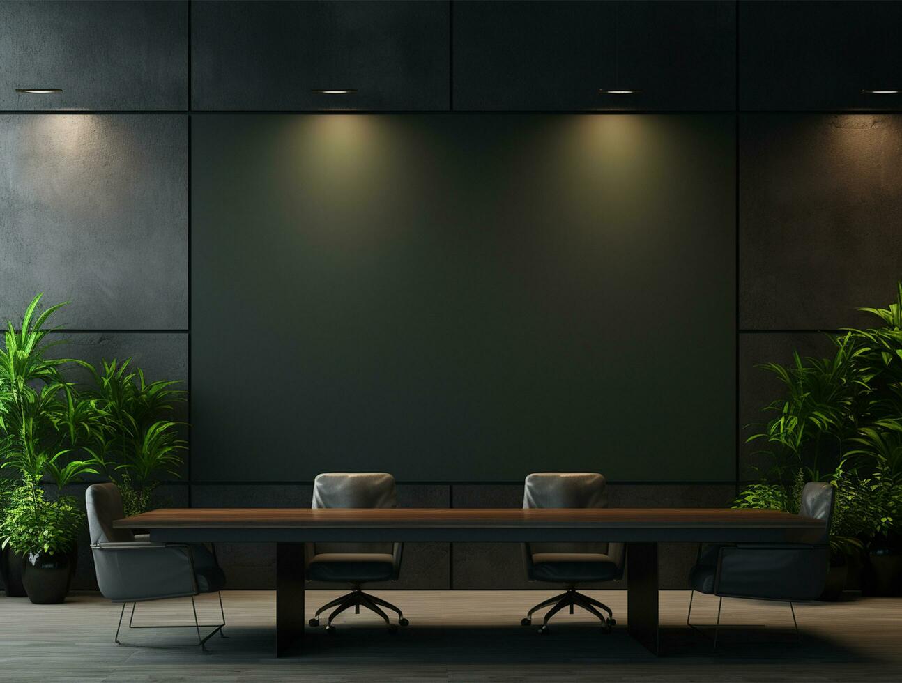 Empty modern interior dark office wall background front view Ai generated photo