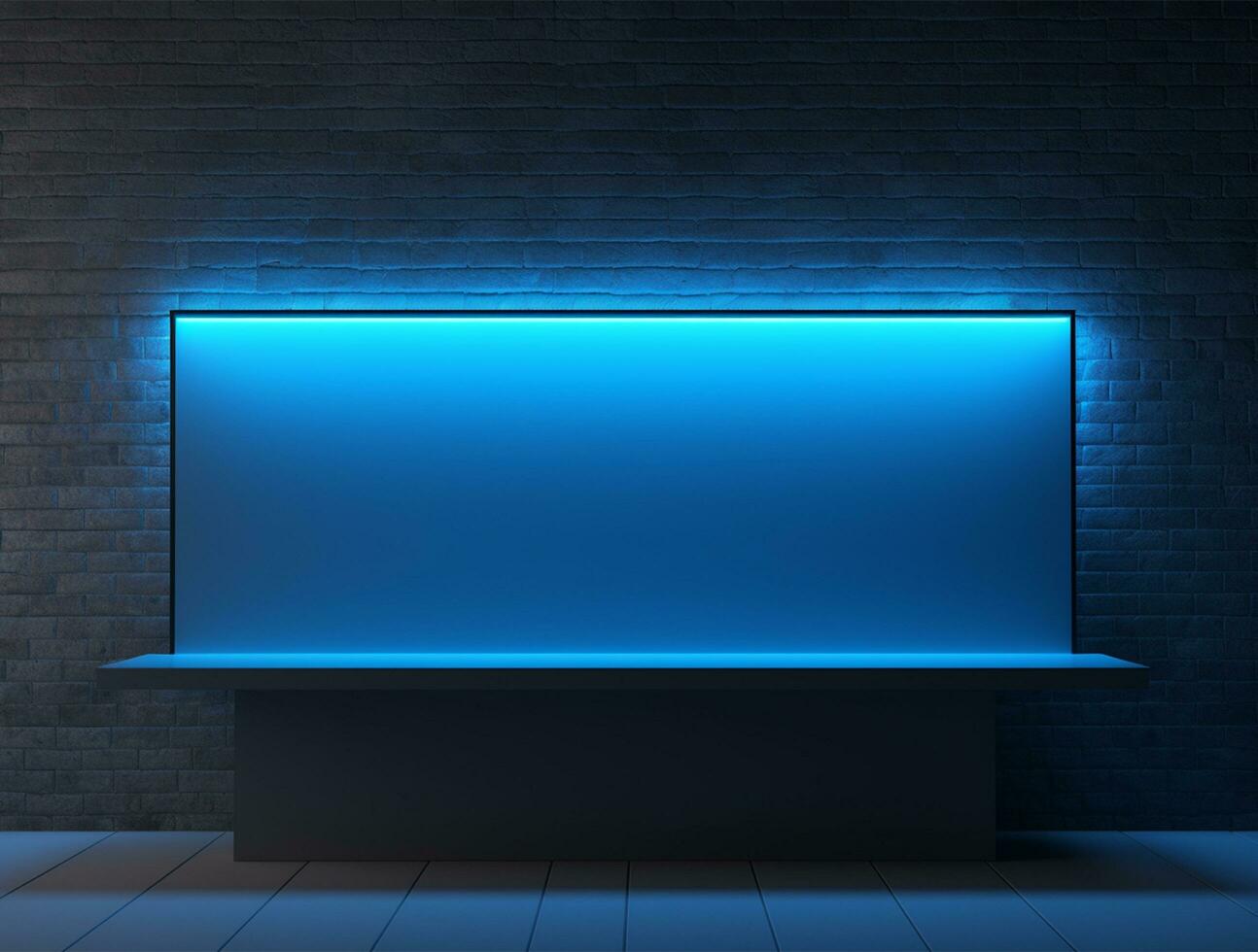 Empty blue neon light modern interior wall background front view Ai generated photo